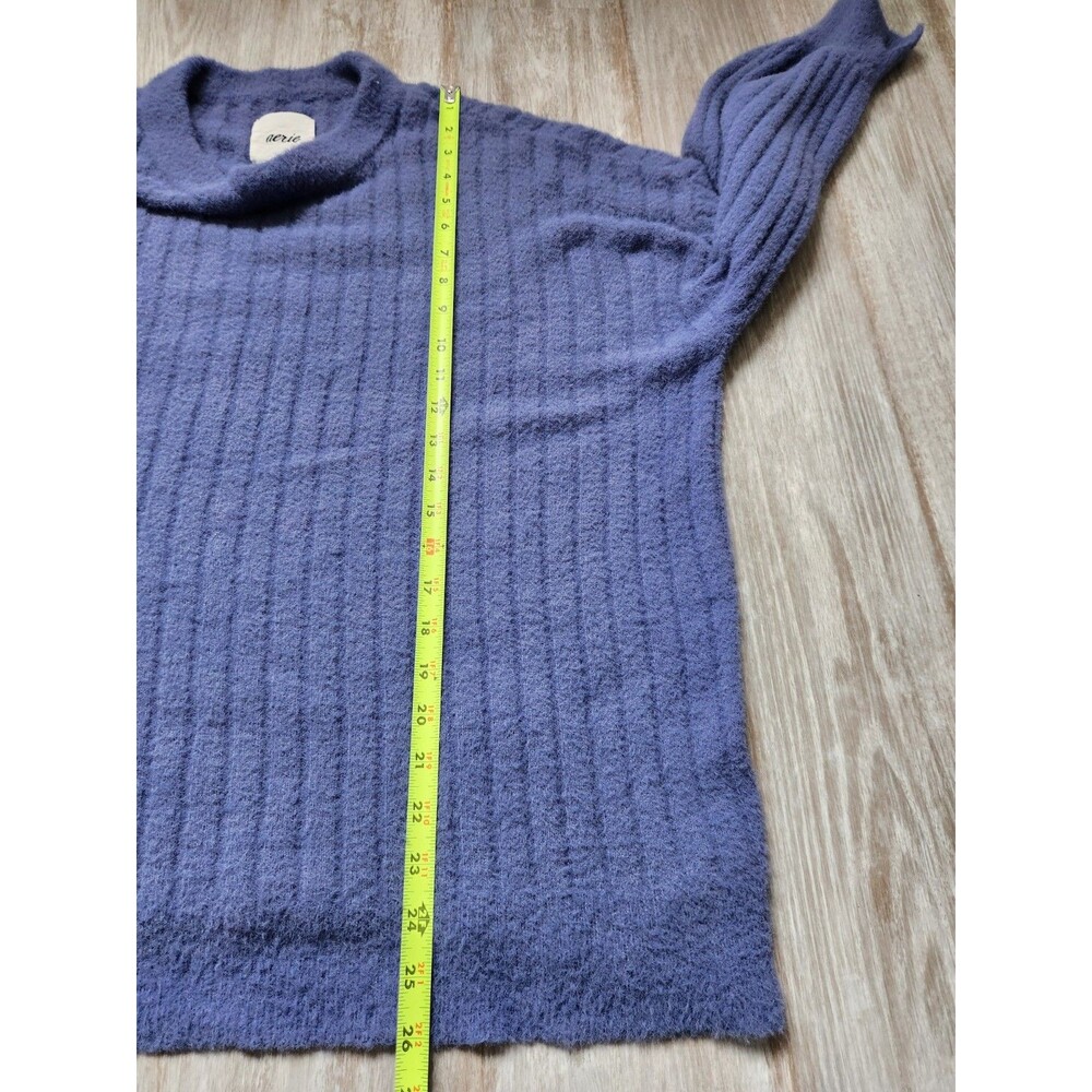 Aerie Fuzzy Ribbed Sweater Womens M Blue Oversized Soft Cozy Knit Pullover EUC - Picture 6 of 7
